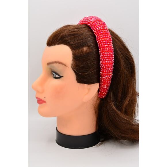 Bejeweled Crystal Headband Bright Candy Red Cluster Sparkling Crown Padded Shiny - Picture 1 of 12